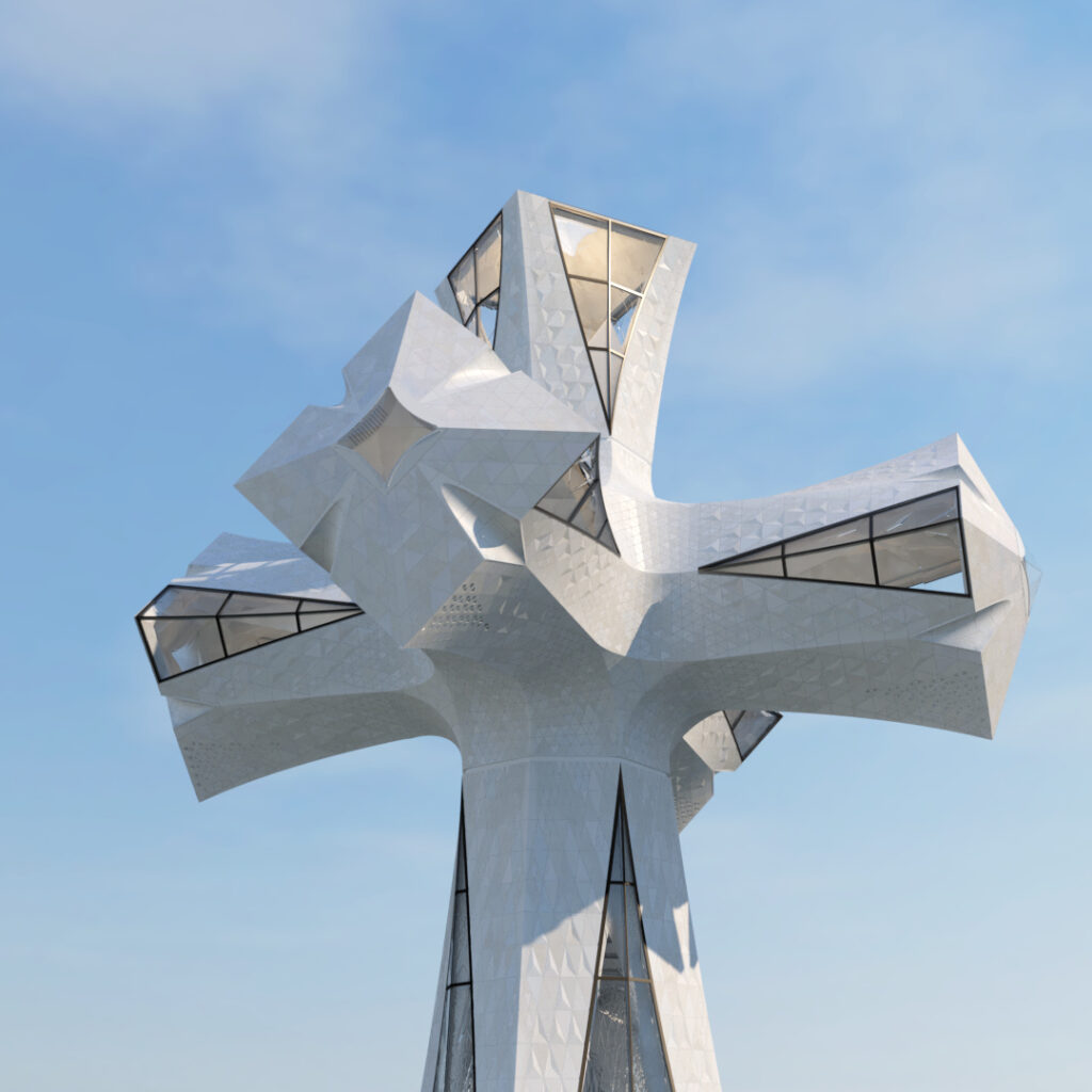 Finálna podoba kríža na veži Ježiša Krista.